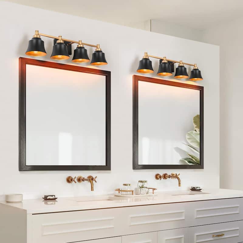 Mid-Century Modern 4-Light Bathroom Vanity Light Black Gold Wall Sconce - L 30"* W 7.5"* H 7"