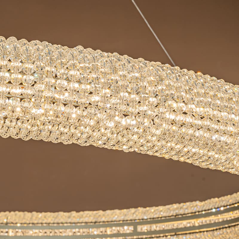 Unique/Statement Soft Gold LED Wagon Wheel Chandelier With Crystal Beads Accents