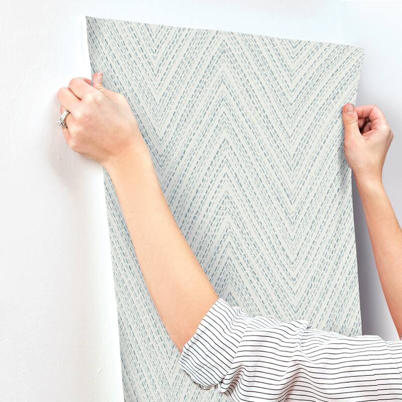 A-Street Prints Lainey Blue Stitched Chevron Wallpaper