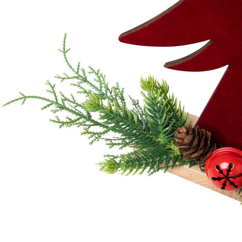 Pine Tree and Jingle Bell Christmas Decoration - 15.5"- Red and Green