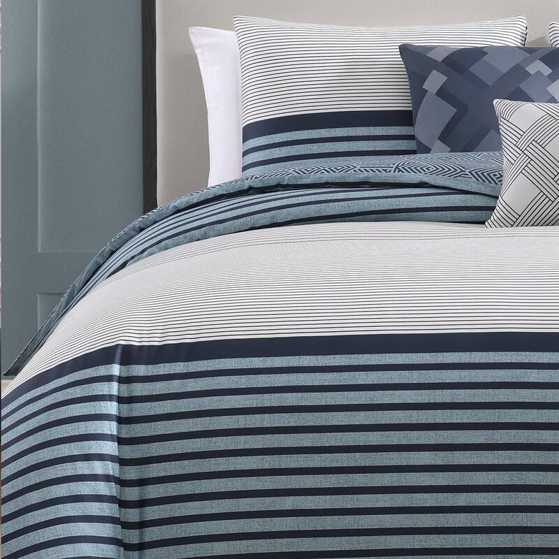Bebejan Blue Geo Lines 100% Cotton Sateen5 Piece Reversible Comforter Set