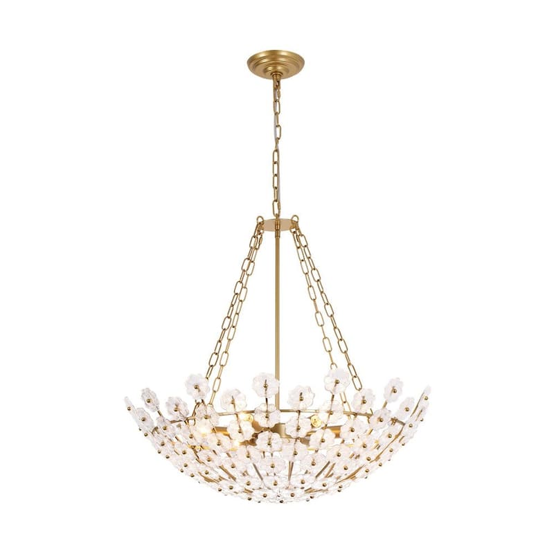 Mid-Century Modern 6-Light Glass Blossom Round Cage Chandelier