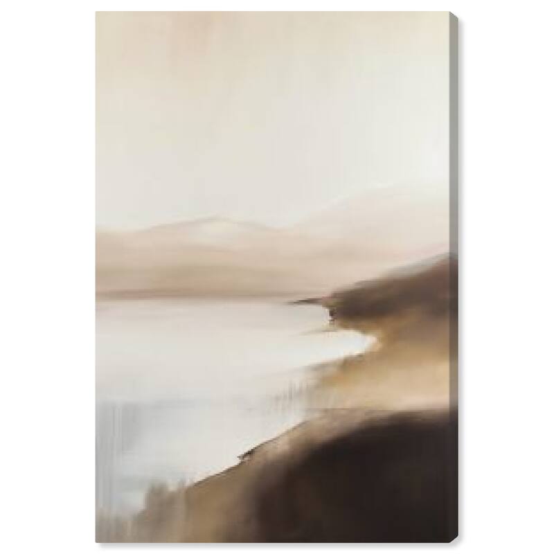 Wynwood Studio Nature and Landscape Misty Lakeshore Brown and Rustic Wall Art Canvas Print