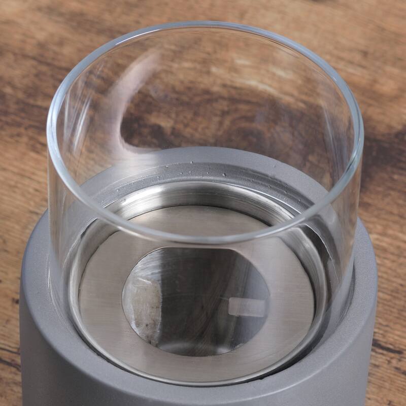 Tabletop Fireplace, Mini Concrete Ethanol Fire Bowl with Lid, Burns up with Liquid Alcohol and Solid Tablet Alcohol