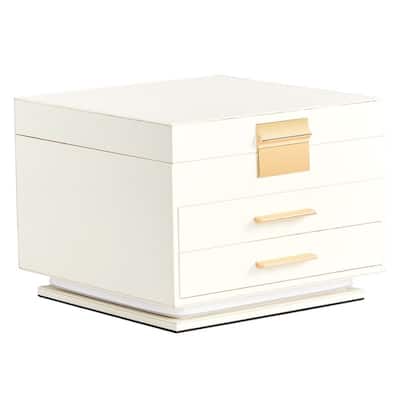 FCH with Tri-color Mirror Light 2 Drawers Bottom with Ambient Monochrome Strip White Cabinet Pink Velvet Jewelry Box