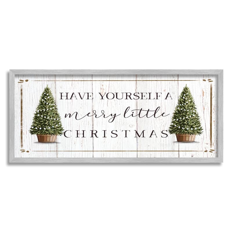 Stupell Rustic Merry Little Christmas Phrase Holiday Fir Trees Framed Wall Art
