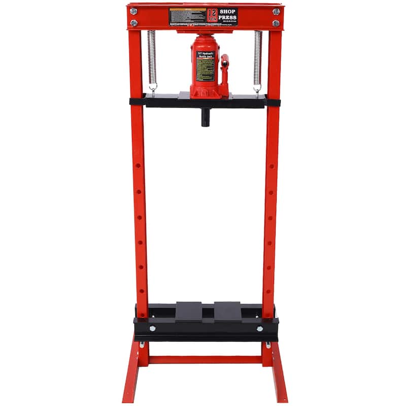 Hydraulic Shop Press ,12-Ton Capacity , Floor Mount ,with Press Plates, H-Frame Garage Floor Press, Adjustable Working Height