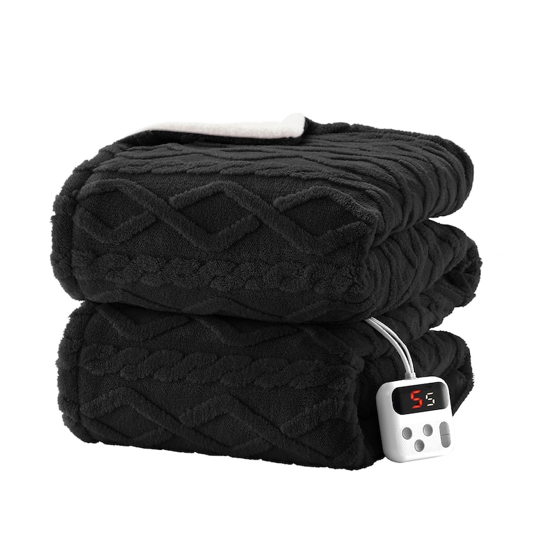 Heated Blanket with 10 Heating Levels and Time Settings, Machine Washable - Black - Twin62"*84"