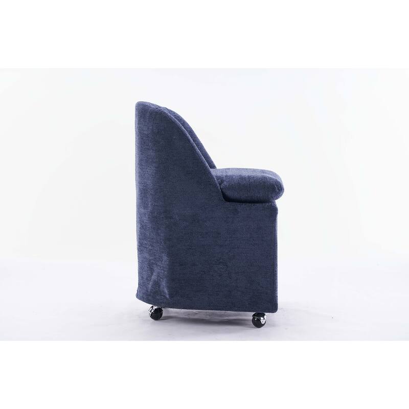 Set of 2 Chenille Fabric Dining Chairs With Universal Wheels