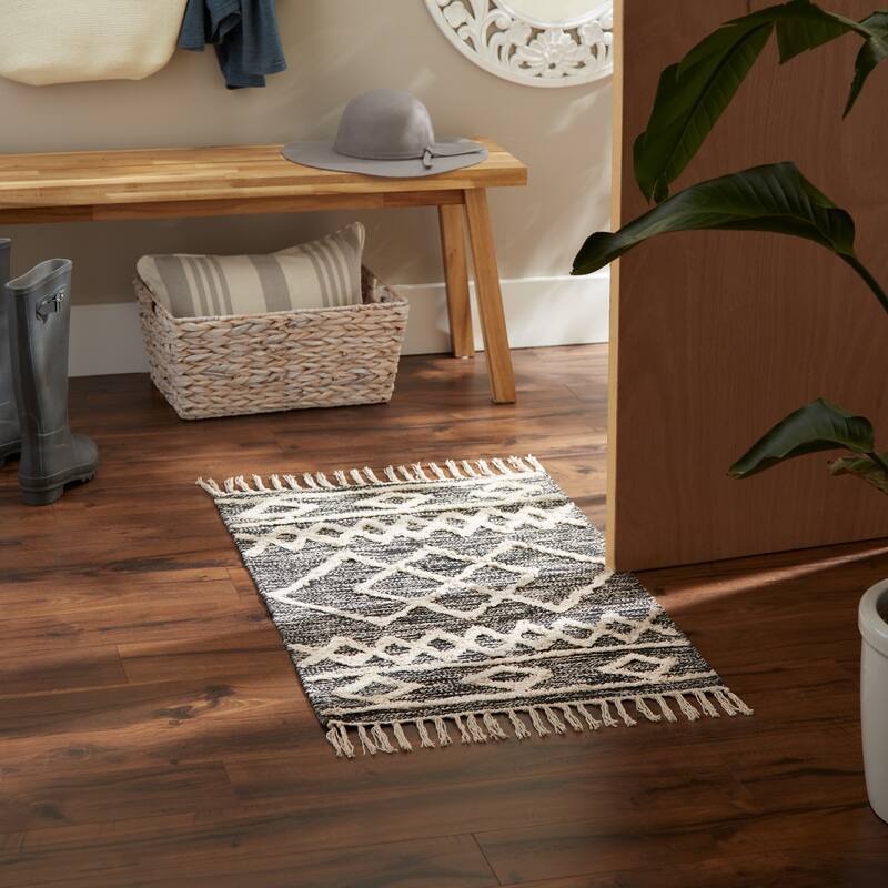 Scandinavian Honey Gold Printed Hand-Loomed Shag Rug 2x3 Ft