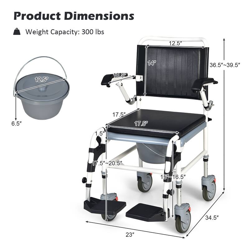 Costway 4-in-1 Bedside Commode Chair Commode Wheelchair with - See Details