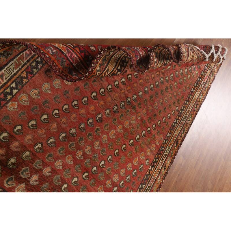 Geometric Afshar Persian Vintage Area Rug Hand-Knotted Wool Carpet - 4'11"x 7'10"