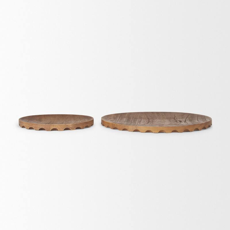 Waverly Round Light Brown Wood Scalloped Edged Trays - 18.0L x 18.0W x 1.0H