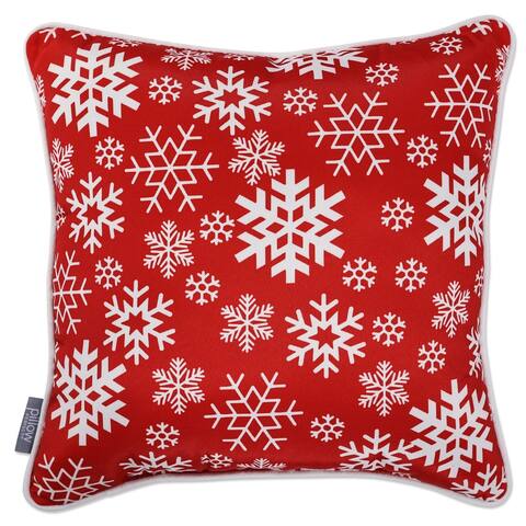 Pillow Perfect Christmas Outdoor Reversible Throw Pillow in Snowflakes, Red/White, 18 X 18 X 5 - 18 X 18 X 5