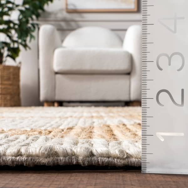 dimension image slide 3 of 4, Nuloom Chaya Diamond Striped Jute Blend Area Rug