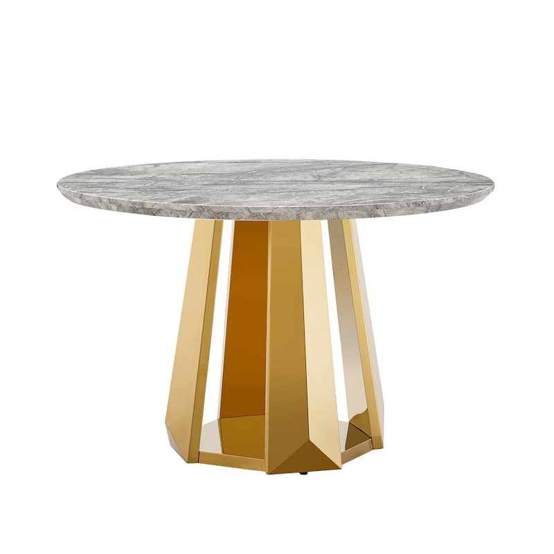 GDFStudio - Lisa Series 47" Round Marble Dining Table and Stainless Steel Base for Dining Room, Kitchen