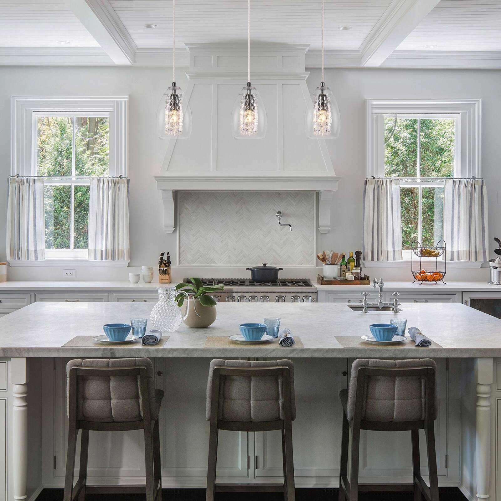 Modern 1/3Light Linear Clear Glass Island Pendant Light for Dining