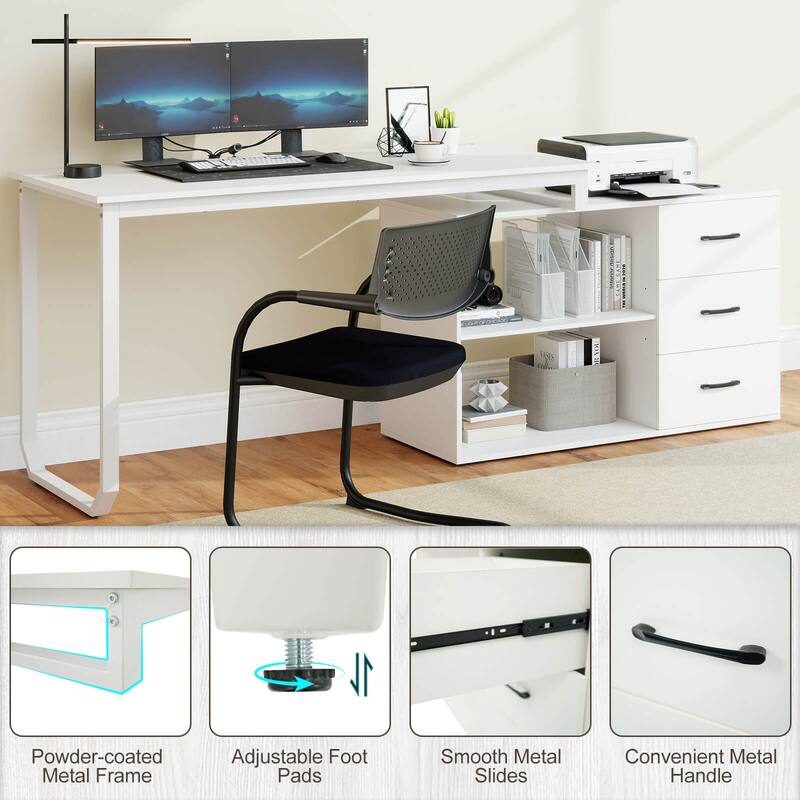 Costway L-Shaped Desk with Power Outlet 55" Reversible Computer Desk