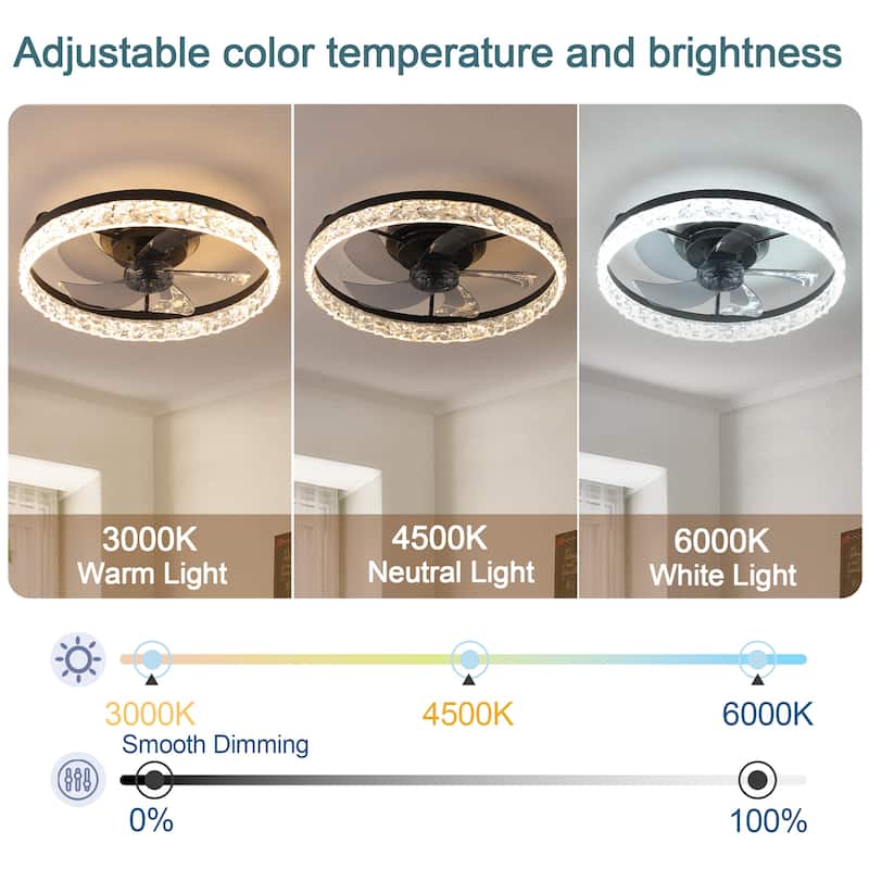 19" Bedroom Fan Light with Remote Control, Dimmable, 7 Blades, Reversible DC Motor, with LED Light