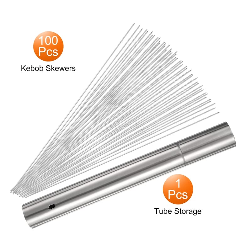 100pcs Kebob Skewers 30cm x 3.5cm Stainless Steel Round Sticks with Tube Storage - 30cm x 3.5cm