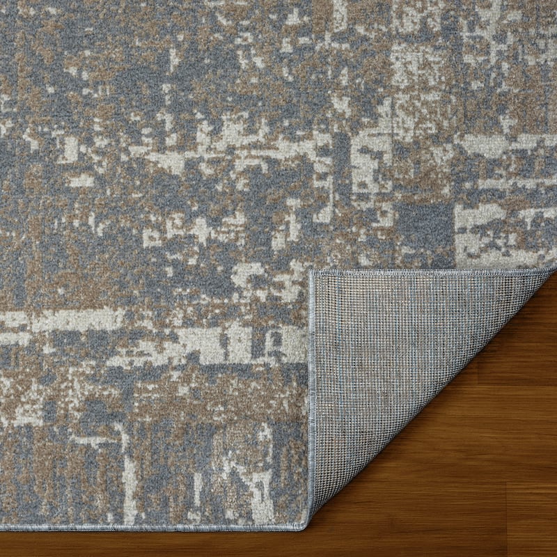Sevita Distressed Border Gray Ivory Machine-Washable Rug