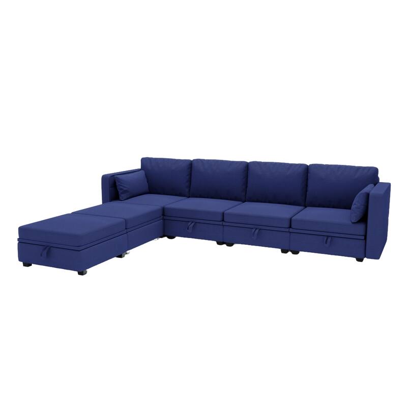 Linen Fabric U Shaped Modular Couch Set with Ottomans and Storage Seats