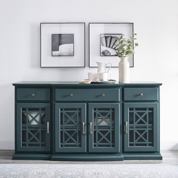 slide 2 of 25, Middlebrook Loches Breakfront Fretwork Buffet Dark Teal
