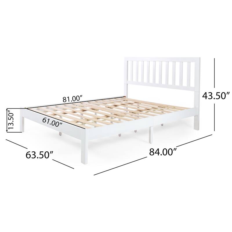 Roomfitters Modern Queen Size Solid Wood Slat Platform Bed Frame, White