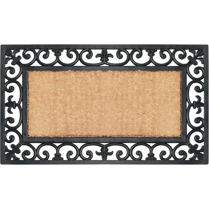 A1HC Rubber and Coir Paisley Border Outdoor Doormat Black - 18"X30" - Black