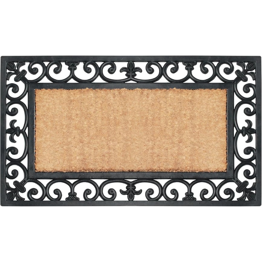A1HC Rubber and Coir Paisley Border Outdoor Doormat Black - 18"X30"