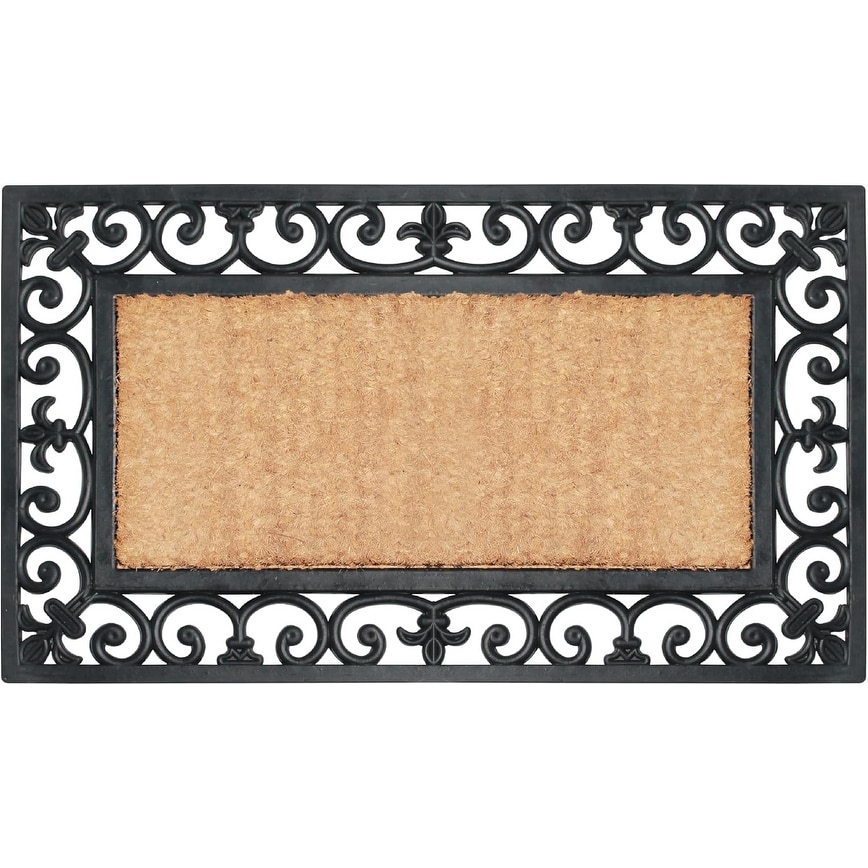 A1 Home Collections Rubber and Coir Paisley Border Outdoor Doormat Black - 18"X30"