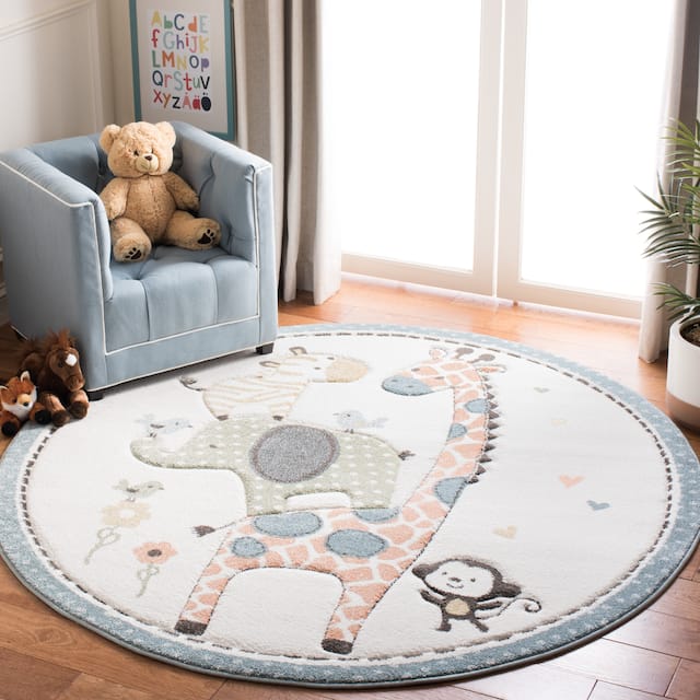 SAFAVIEH Carousel Kids Brandusa Animal Rug - 8' x 8' Round - Ivory