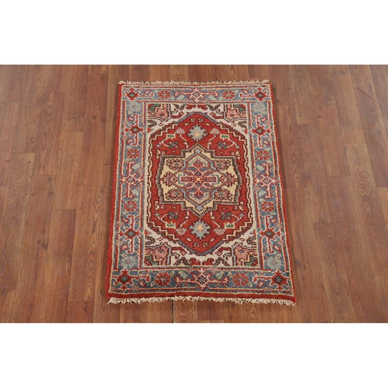 Geometric Heriz Serapi Oriental Accent Rug Hand-Knotted Wool Carpet - 2'0" x 3'0"