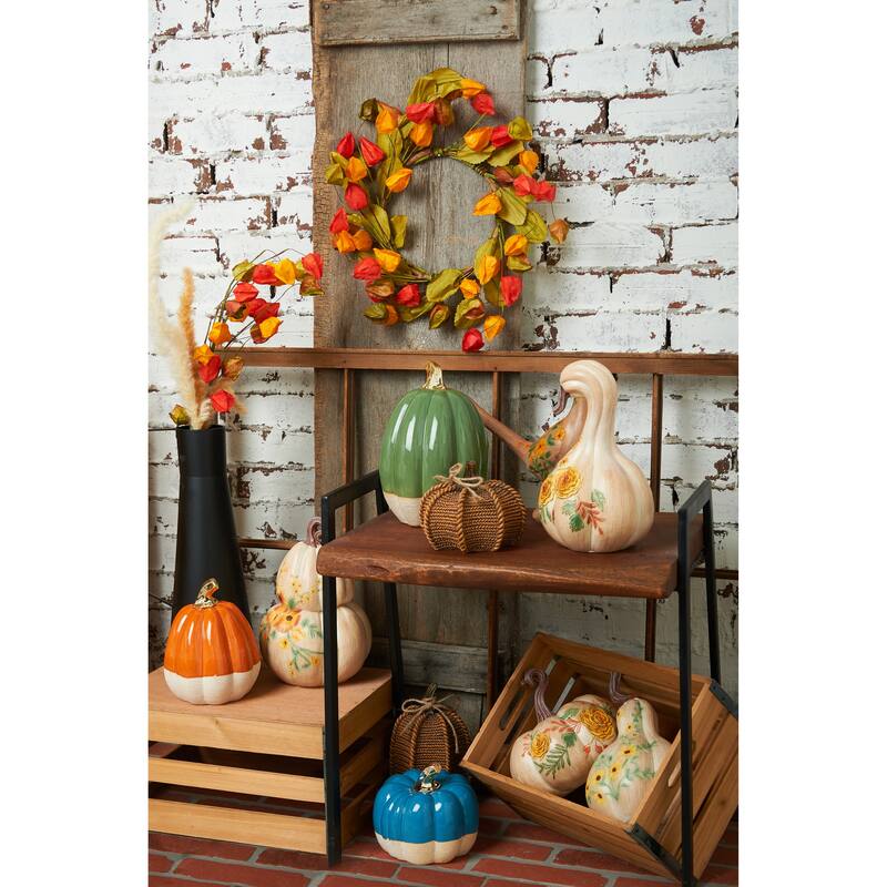 Blue & Khaki Large Pumpkin Figurine