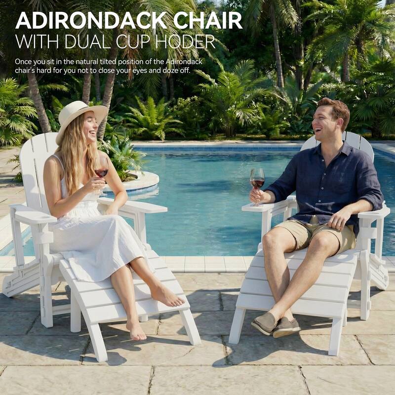Outdoor All Weather Adirondack Chairs with Movable Footrests, Set of 5/3.