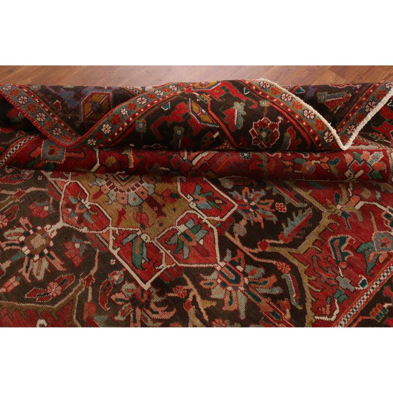 Hand Knotted Oriental 100% Wool Carpet Traditional Floral Red Heriz Area Rug - 9' 7'' X 7' 2''
