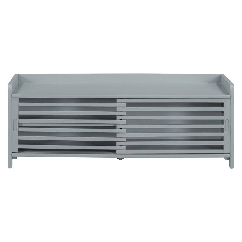 Shoe Storage Bench Entryway Bench with Cushion, Sliding Door