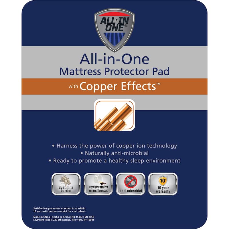 All-In-One Copper Effects Antimicrobial Fitted Mattress Pad - White