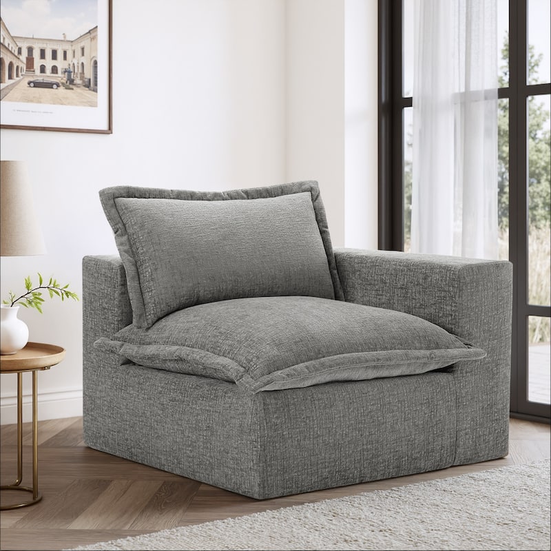 Comfy Cloud Couch Plush Modular Sectional Sofa For Living Room - Grey/Armchair right facing - Right Facing