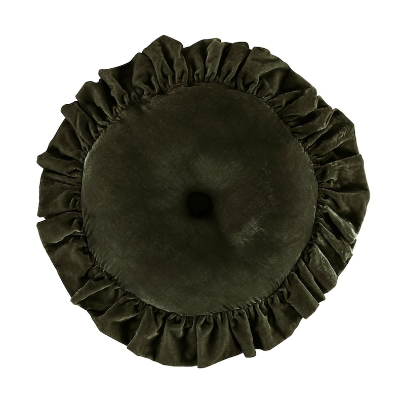 HiEnd Accents Stella Faux Silk Velvet Ruffled Round Pillow, 18"
