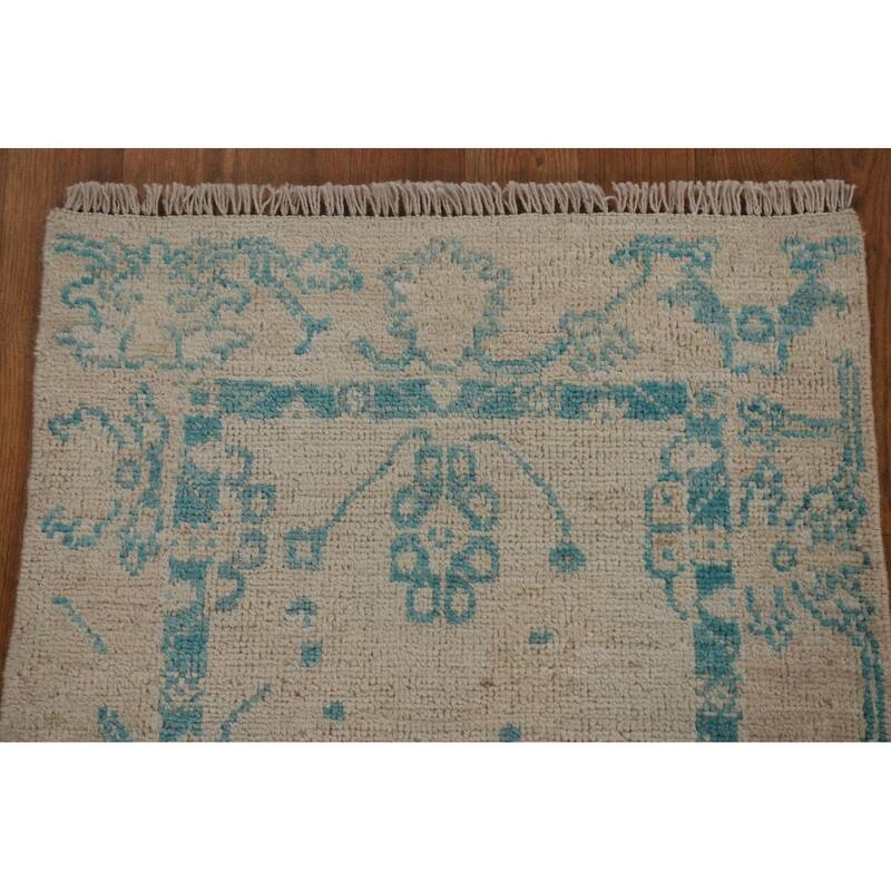 Traditional Geometric Oushak Turkish Oriental Wool Rug Handmade Carpet - 1'11" x 3'11"