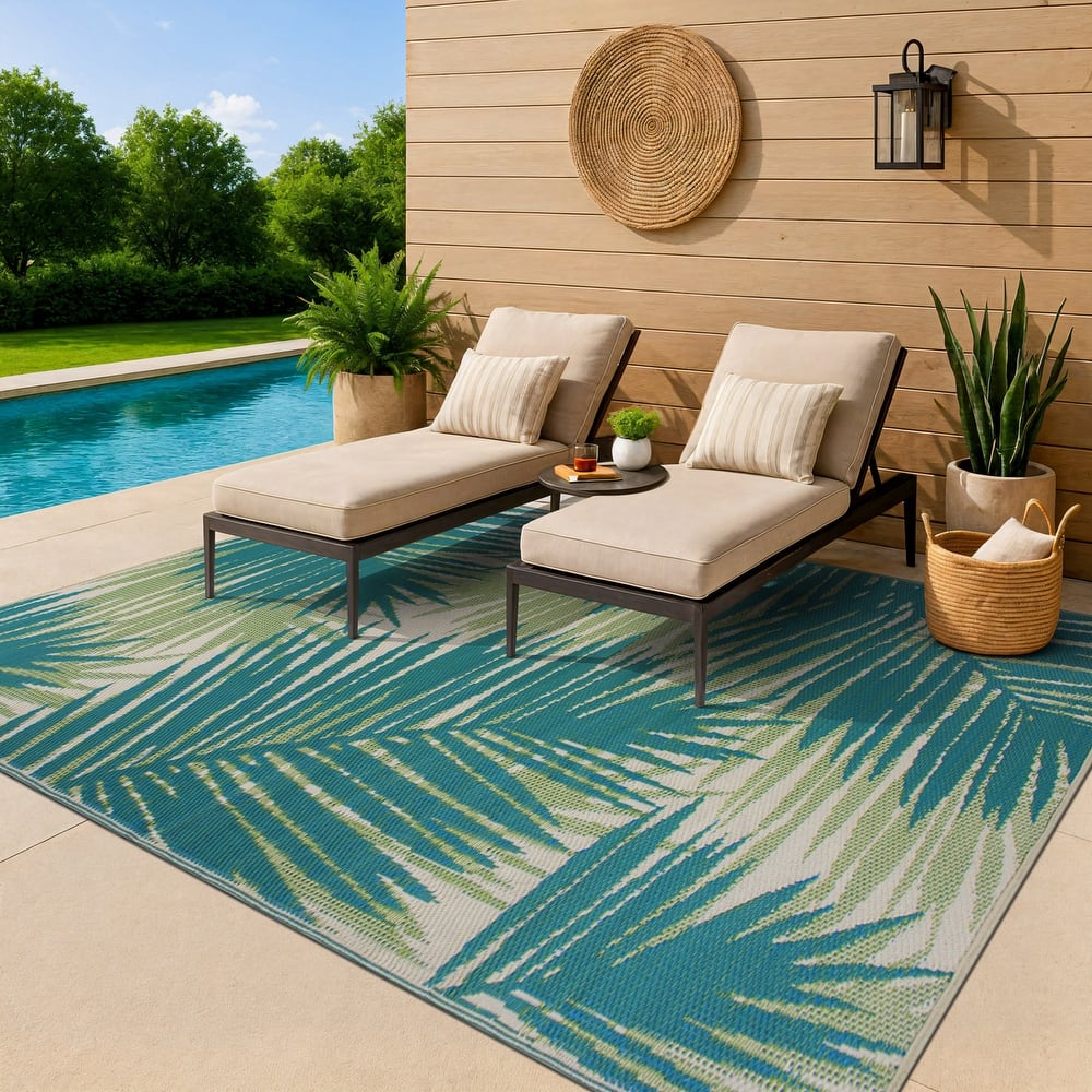Tropical Floral Reversible Plastic Outdoor Rugs