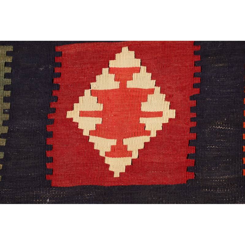 Blue Kilim Qashqai Persian Vintage Area Rug Hand-Woven Wool Carpet - 4'7"x 8'8"