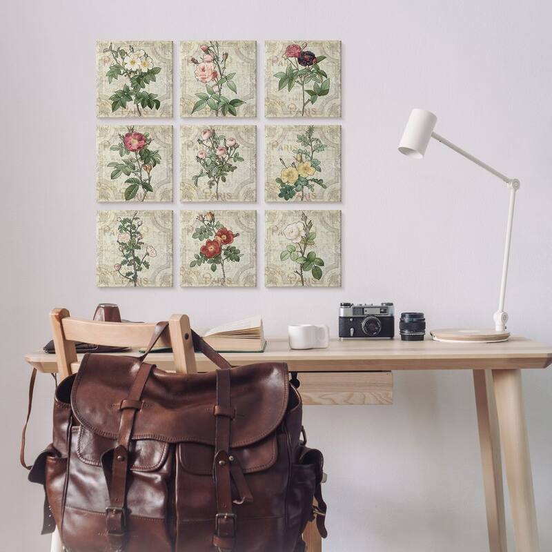 Stupell Parisian Spring Florals Regal Patterned Background 9 Piece Canvas Wall Art Set Design By Ziwei Li