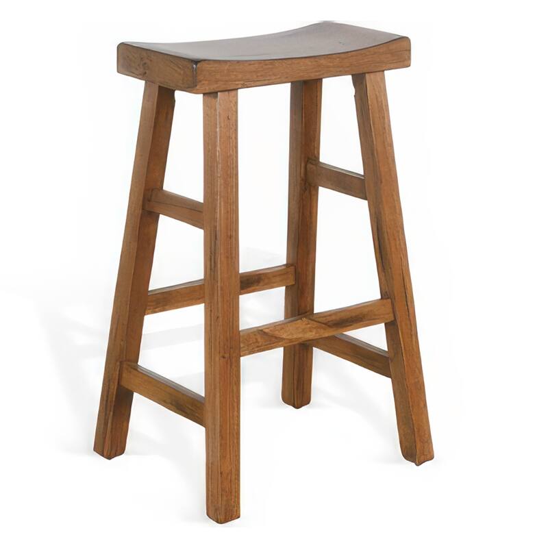 Marv Barstool Set of 2, Saddle Seat, Rustic Oak Mahogany Wood, 30 Inch