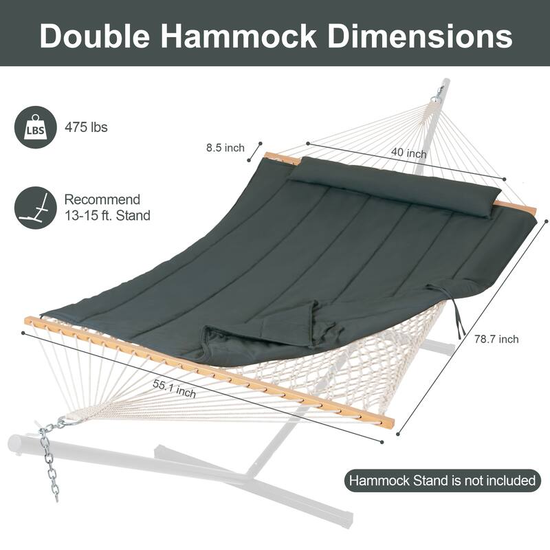 Outdoor Rope Hammock with Polyester Pad, 475 lbs Capacity