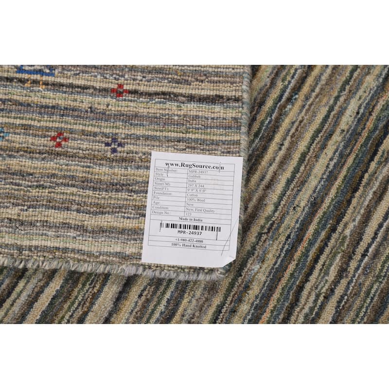 Striped Gabbeh Indian Area Rug Hand-Knotted Wool Carpet - 8'0" x 9'9"