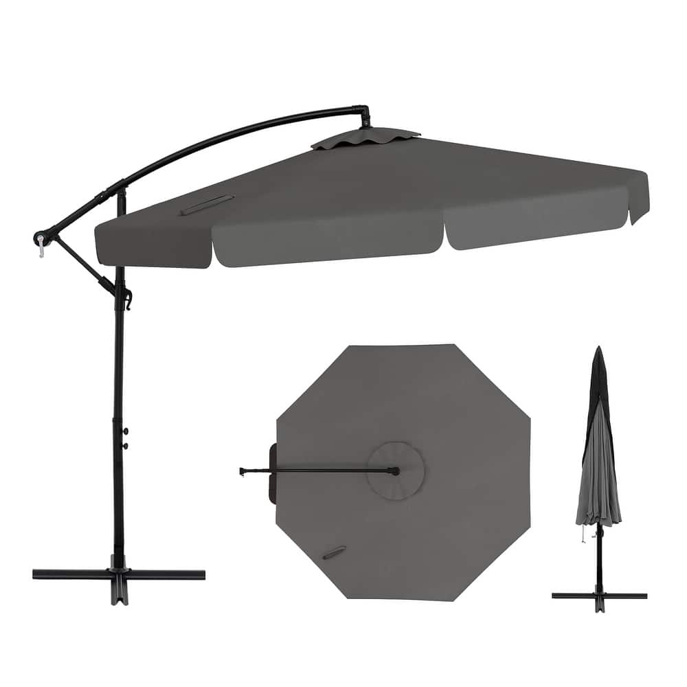 Gymax 10FT Offset Hanging Umbrella Patio Cantilever Umbrella w/ Easy