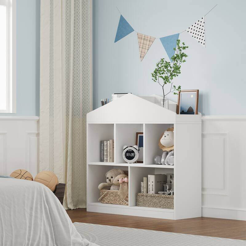 Toy Storage Organizer 5-Cubby Kids Bookshelf / Bookcase, Toddlers Playhouse Cabinet Shelf