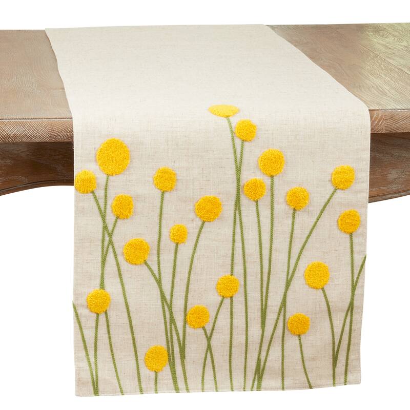 Embroidered Table Runner With Flower Design - 16"x70"